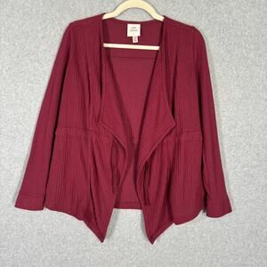 Knox Rose Cardigan Women XS Burgundy Open Drape Waffle Knit Comfy Jacket Sweater
